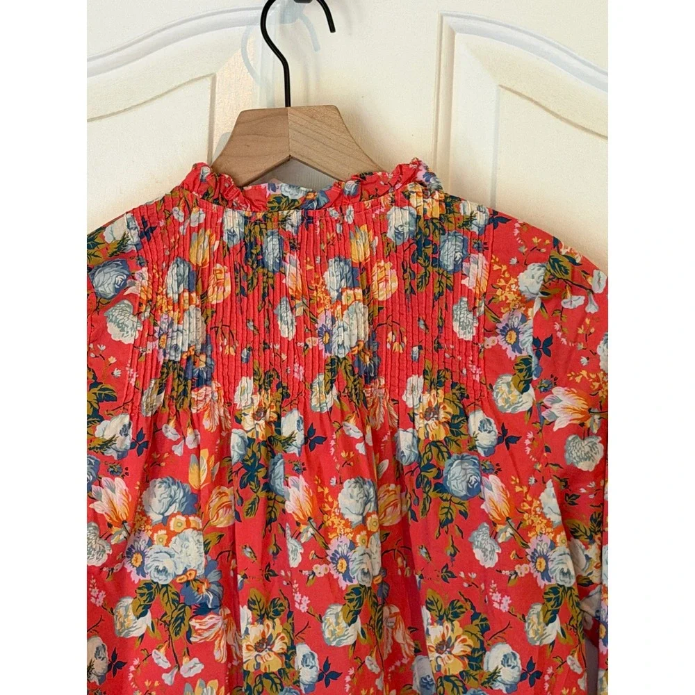 J.Crew x Liberty Fabric | Ruffle Classic Popover Shirt‎ Blouse Coral Floral Sz 4